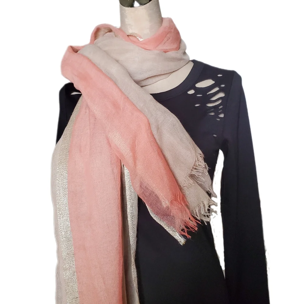 Beige and Pink Women's Scarf OZ - Picture 1 of 4